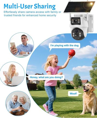 XIAOVV 4K Dual Lens Solar Security Cameras Wireless Outdoor, 2.4GHz WiFi for Home Security, 360° PTZ View, Color Night Vision, PIR Motion Detection, 8000mAh Battery, 2-Way Audio, IP66 in Kuwait