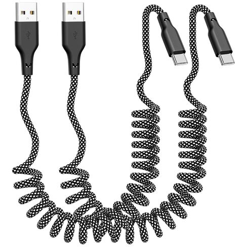 Coiled Carplay Car Charger Fast Charging, USB A to USB C Cable 2 Pack in Saudi Arabia