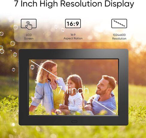 7 Inch Digital Picture Frame, Digital Photo Frame with 16:9 HD LCD Screen, Remote Control, Easy Setup and Share Photos Videos, Gifts Idea for Family, Christmas in Saudi Arabia