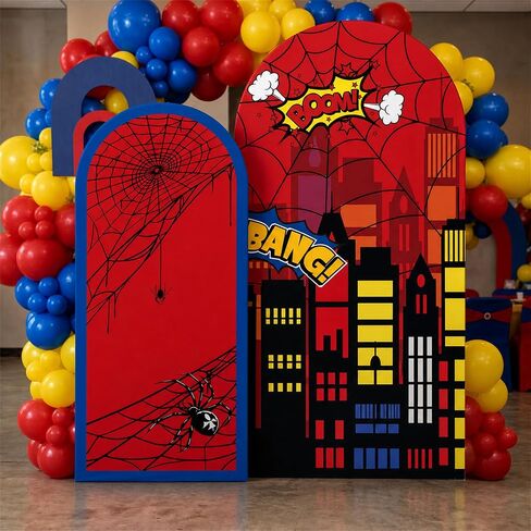 2 Pcs Web Pattern Arch Backdrop Covers 7.2FT 6FT Birthday Party Decoration in Saudi Arabia