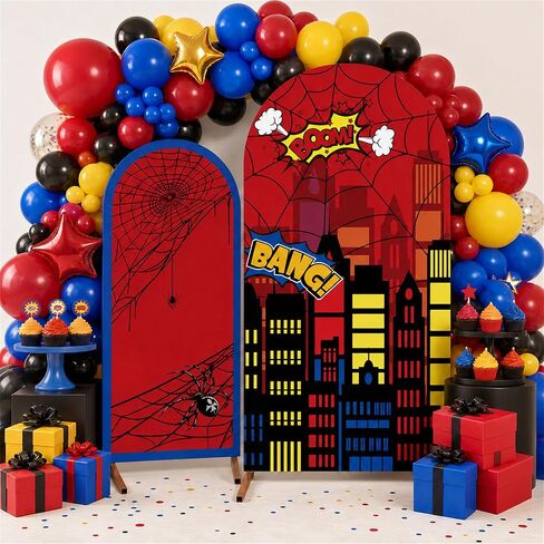 2 Pcs Web Pattern Arch Backdrop Covers 7.2FT 6FT Birthday Party Decoration in Saudi Arabia