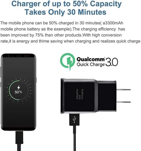 USB C Samsung Charger Fast Charging Android Phone Charger Type C 6.6ft Cord Cable for Samsung Galaxy Phone S10/S9/S8/Plus/A51/A52/A53/S25/S24/S23/S22/S21/S20/Ultra/Note20/Note10/Note9/Note8/Black in Saudi Arabia