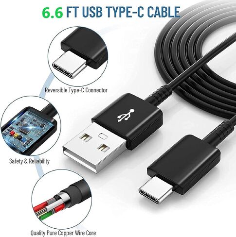 USB C Samsung Charger Fast Charging Android Phone Charger Type C 6.6ft Cord Cable for Samsung Galaxy Phone S10/S9/S8/Plus/A51/A52/A53/S25/S24/S23/S22/S21/S20/Ultra/Note20/Note10/Note9/Note8/Black in Saudi Arabia