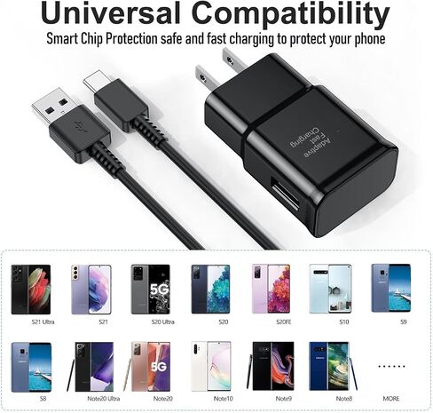 USB C Samsung Charger Fast Charging Android Phone Charger Type C 6.6ft Cord Cable for Samsung Galaxy Phone S10/S9/S8/Plus/A51/A52/A53/S25/S24/S23/S22/S21/S20/Ultra/Note20/Note10/Note9/Note8/Black in Saudi Arabia