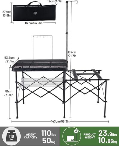 TIMBER RIDGE 56" Portable Camp Kitchen Station Folding Outdoor Grill Table in Kuwait