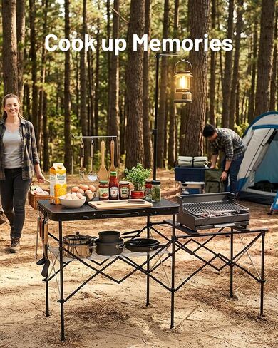 TIMBER RIDGE 56" Portable Camp Kitchen Station Folding Outdoor Grill Table in Kuwait
