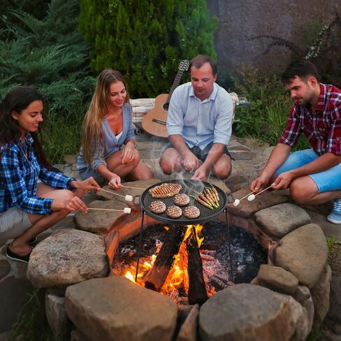 Onlyfire 18" Campfire Grill Griddle, Double Sided Reversible Portable Campfire Grill, Cast Iron Camping Griddle with Handles, 3 Removable & Height Adjustable Legs, Perfect for Grills and Outdoor BBQ in Kuwait