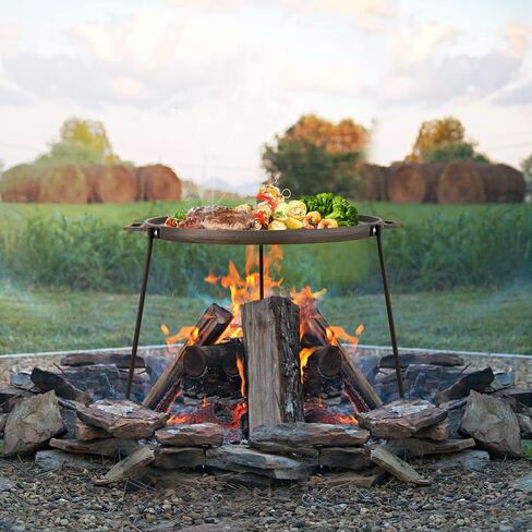 Onlyfire 18" Campfire Grill Griddle, Double Sided Reversible Portable Campfire Grill, Cast Iron Camping Griddle with Handles, 3 Removable & Height Adjustable Legs, Perfect for Grills and Outdoor BBQ in Kuwait