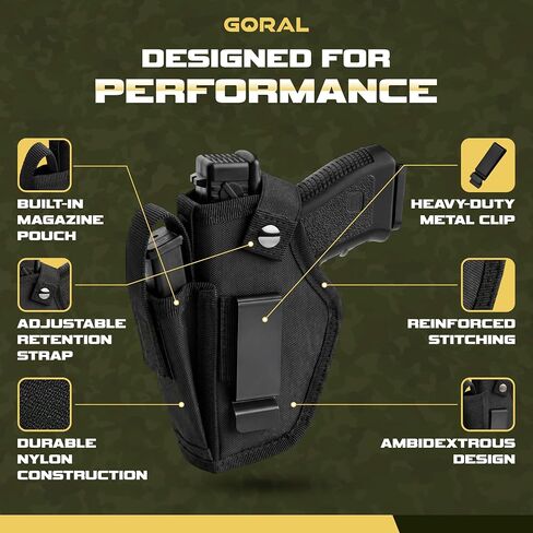 Universal Gun Holster for Men & Women, IWB/OWB 9mm Gun Holsters for Pistols with Mag Pouch, 380 Concealed Carry Pistol Holster for Glock, S&W M&P Shield, Sig and Similar Handguns, Fits Most Brands in Saudi Arabia