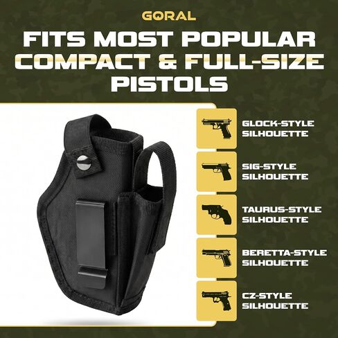 Universal Gun Holster for Men & Women, IWB/OWB 9mm Gun Holsters for Pistols with Mag Pouch, 380 Concealed Carry Pistol Holster for Glock, S&W M&P Shield, Sig and Similar Handguns, Fits Most Brands in Saudi Arabia