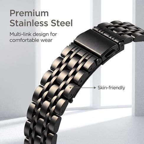 Stainless Steel Metal Band Compatible with Google Fitbit Air,2 Pack Replacement Watch Strap (Black + Silver), Adjustable Metal Link Bracelet Wristband for Men Women, Fits 5.5-8.1 Inch Wrist in Saudi Arabia