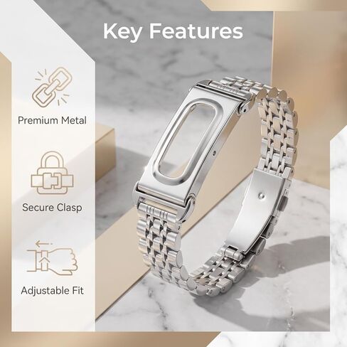Stainless Steel Metal Band Compatible with Google Fitbit Air,2 Pack Replacement Watch Strap (Black + Silver), Adjustable Metal Link Bracelet Wristband for Men Women, Fits 5.5-8.1 Inch Wrist in Saudi Arabia