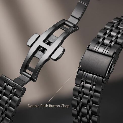 Stainless Steel Metal Band Compatible with Google Fitbit Air,2 Pack Replacement Watch Strap (Black + Silver), Adjustable Metal Link Bracelet Wristband for Men Women, Fits 5.5-8.1 Inch Wrist in Saudi Arabia