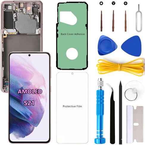 AMOLED Screen Replacement for Samsung Galaxy S21 5G for Samsung S21 SM-G991U SM-G991U1 LCD Display Digitizer Touch Assembly Support Fingerprint (Black Frame+Protector+Adhesive+Tools) in Saudi Arabia