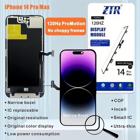 ZTR for iPhone 14 Pro Max Screen Replacement, 6.7'' COF LCD Display and Touch Digitizer Full Assembly with Repair Tool Kits, 120Hz Promotion, Screen Protector (for A2651, A2893, A2896, A2895, A2894) in Kuwait