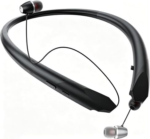 Retractable Neckband Bluetooth Headphones, Bluetooth 6.0 Wireless Neck Earbuds with Auto Retractable Ear Cables, 24H Playtime HiFi Deep Bass Stereo Headset for Sports Workout Commute Work Meeting in Saudi Arabia
