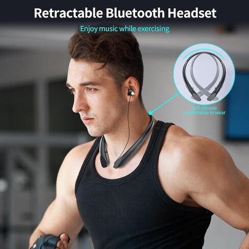 Retractable Neckband Bluetooth Headphones, Bluetooth 6.0 Wireless Neck Earbuds with Auto Retractable Ear Cables, 24H Playtime HiFi Deep Bass Stereo Headset for Sports Workout Commute Work Meeting in Saudi Arabia