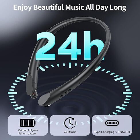 Retractable Neckband Bluetooth Headphones, Bluetooth 6.0 Wireless Neck Earbuds with Auto Retractable Ear Cables, 24H Playtime HiFi Deep Bass Stereo Headset for Sports Workout Commute Work Meeting in Saudi Arabia