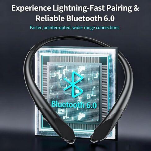 Retractable Neckband Bluetooth Headphones, Bluetooth 6.0 Wireless Neck Earbuds with Auto Retractable Ear Cables, 24H Playtime HiFi Deep Bass Stereo Headset for Sports Workout Commute Work Meeting in Saudi Arabia