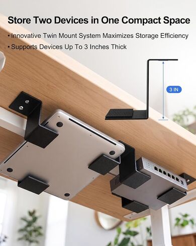 Under Desk Laptop Twin Holder, Twin Metal Device Mount, 2 Pack, Up to 3" in Saudi Arabia