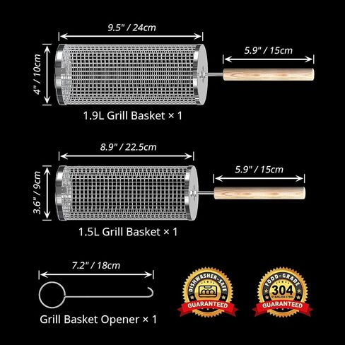 ivtivfu Rolling Grill Basket, Removable Wooden Handle, Nesting BBQ Tools in Kuwait