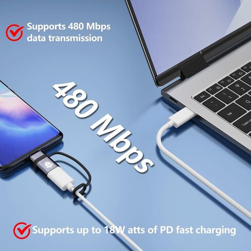 USB C to Micro USB Adapter, 4 Packs, Supports 18W Fast Charging and Data Transfer, Suitable for USB C Socket to Micro Plug Adapter, not Suitable for Headphones, Gray in Kuwait