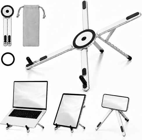3-in-1 Foldable Laptop Stand with Magnetic Phone Holder, Black in Saudi Arabia