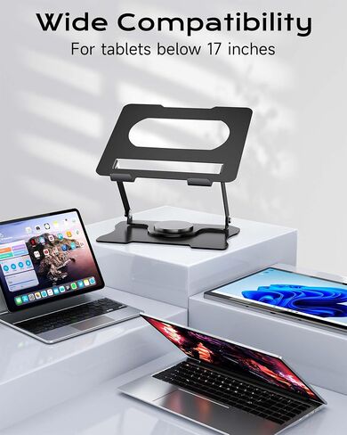 Foldable Cooling Laptop Stand, 360° Rotatable Monitor Riser, Installation-Free Desk Holder for Tablet in Kuwait