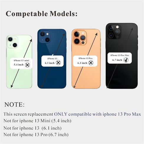 ZTR for iPhone 13 Pro Max Screen Replacement 6.7 Inch, 3D Touch LCD Display for A2484, A2641, A2644, A2645, A2643, with Repair Tools Kit+Waterproof Frame Adhesive Sticker+Screen Tempered Protector in Kuwait