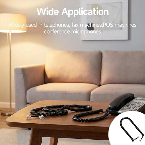 2 Pack 6P6C Telephone Cords, 2.6 ft (Unstretched) Male to Male Coiled Handset Cable, RJ12 Telephone Wires for Landline Phones, Office, Home (Black) in Saudi Arabia