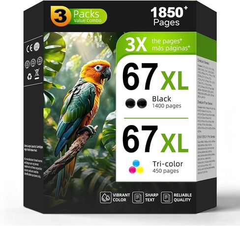 67 Ink Cartridges Black/Color Combo Pack Replacement for HP Ink 67XL 3-Pack in Kuwait