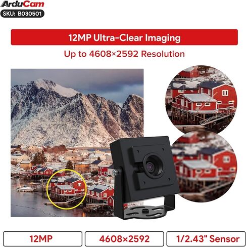 Arducam 12MP HDR USB Camera Module, 120° Wide Angle Fixed Focus UVC Webcam, 4608×2592 Resolution Mini Camera for Windows Linux Android macOS, LightBurn 3D Printer in Kuwait