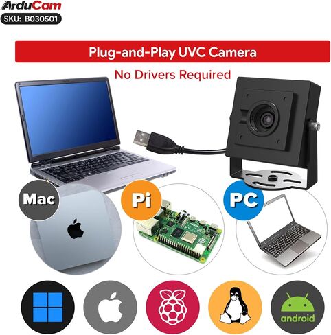 Arducam 12MP HDR USB Camera Module, 120° Wide Angle Fixed Focus UVC Webcam, 4608×2592 Resolution Mini Camera for Windows Linux Android macOS, LightBurn 3D Printer in Kuwait