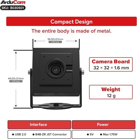 Arducam 12MP HDR USB Camera Module, 120° Wide Angle Fixed Focus UVC Webcam, 4608×2592 Resolution Mini Camera for Windows Linux Android macOS, LightBurn 3D Printer in Kuwait