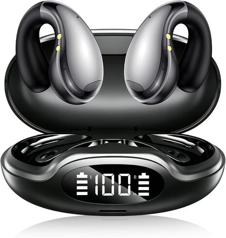 Upgraded Ultra Open Ear Earbud Wireless Bluetooth 5.4, Clip on Ear Buds with AI Translation Earbuds Real Time 50H Playtime & Crystal Clear Sound Bone Conduction Earbuds for Travel, Business, Sports in Kuwait