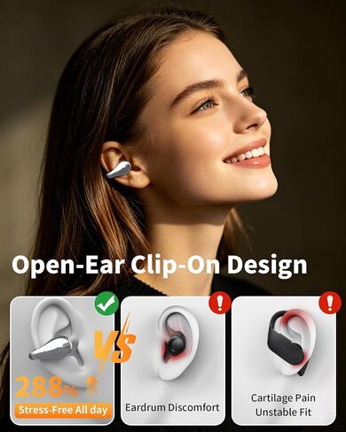 Upgraded Ultra Open Ear Earbud Wireless Bluetooth 5.4, Clip on Ear Buds with AI Translation Earbuds Real Time 50H Playtime & Crystal Clear Sound Bone Conduction Earbuds for Travel, Business, Sports in Kuwait