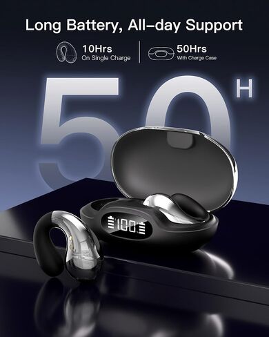 Upgraded Ultra Open Ear Earbud Wireless Bluetooth 5.4, Clip on Ear Buds with AI Translation Earbuds Real Time 50H Playtime & Crystal Clear Sound Bone Conduction Earbuds for Travel, Business, Sports in Kuwait