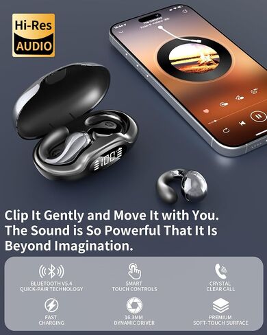 Upgraded Ultra Open Ear Earbud Wireless Bluetooth 5.4, Clip on Ear Buds with AI Translation Earbuds Real Time 50H Playtime & Crystal Clear Sound Bone Conduction Earbuds for Travel, Business, Sports in Kuwait