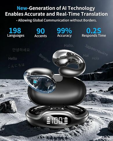 Upgraded Ultra Open Ear Earbud Wireless Bluetooth 5.4, Clip on Ear Buds with AI Translation Earbuds Real Time 50H Playtime & Crystal Clear Sound Bone Conduction Earbuds for Travel, Business, Sports in Kuwait