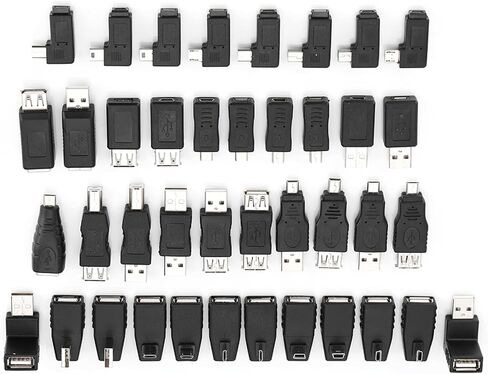 Bewinner 40-Piece USB Adapter Kit, MultiType USB Converters for Laptop Computer Mobile Hard Drives, Includes Micro Mini Type B Male Female Angled Adapters 0 90 180 270 Degree in Kuwait