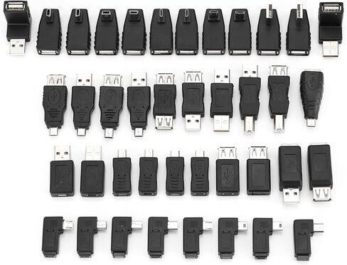 Bewinner 40-Piece USB Adapter Kit, MultiType USB Converters for Laptop Computer Mobile Hard Drives, Includes Micro Mini Type B Male Female Angled Adapters 0 90 180 270 Degree in Kuwait