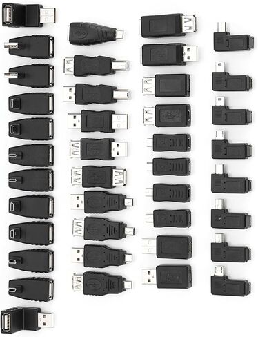 Bewinner 40-Piece USB Adapter Kit, MultiType USB Converters for Laptop Computer Mobile Hard Drives, Includes Micro Mini Type B Male Female Angled Adapters 0 90 180 270 Degree in Kuwait