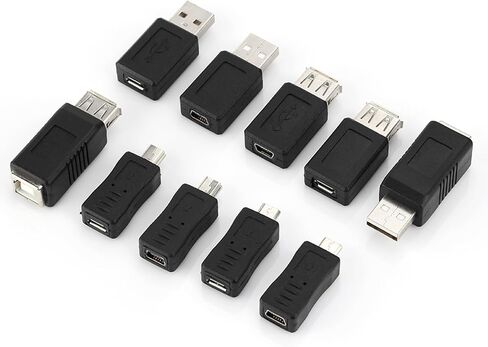 Bewinner 40-Piece USB Adapter Kit, MultiType USB Converters for Laptop Computer Mobile Hard Drives, Includes Micro Mini Type B Male Female Angled Adapters 0 90 180 270 Degree in Kuwait