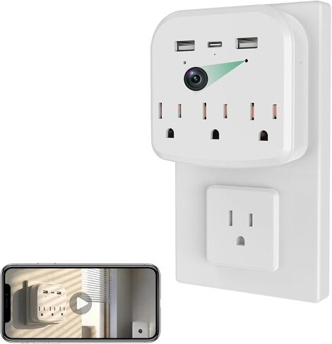 1080P WiFi Hidden Outlet Camera, Spy Style Plug-In Wall Charger Camera, Nanny Cam for Home Security Monitoring, Indoor Motion Detection Security Camera with App Remote View, Dual-Band 2.4G/5G Wireless in Kuwait