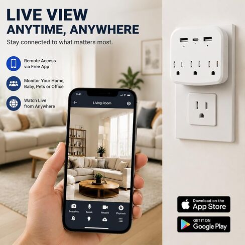 1080P WiFi Hidden Outlet Camera, Spy Style Plug-In Wall Charger Camera, Nanny Cam for Home Security Monitoring, Indoor Motion Detection Security Camera with App Remote View, Dual-Band 2.4G/5G Wireless in Kuwait