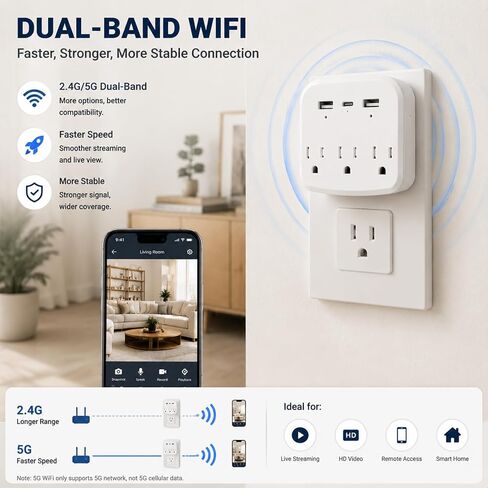 1080P WiFi Hidden Outlet Camera, Spy Style Plug-In Wall Charger Camera, Nanny Cam for Home Security Monitoring, Indoor Motion Detection Security Camera with App Remote View, Dual-Band 2.4G/5G Wireless in Kuwait