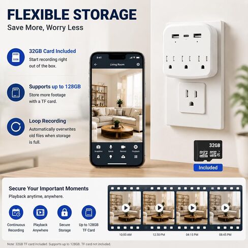 1080P WiFi Hidden Outlet Camera, Spy Style Plug-In Wall Charger Camera, Nanny Cam for Home Security Monitoring, Indoor Motion Detection Security Camera with App Remote View, Dual-Band 2.4G/5G Wireless in Kuwait