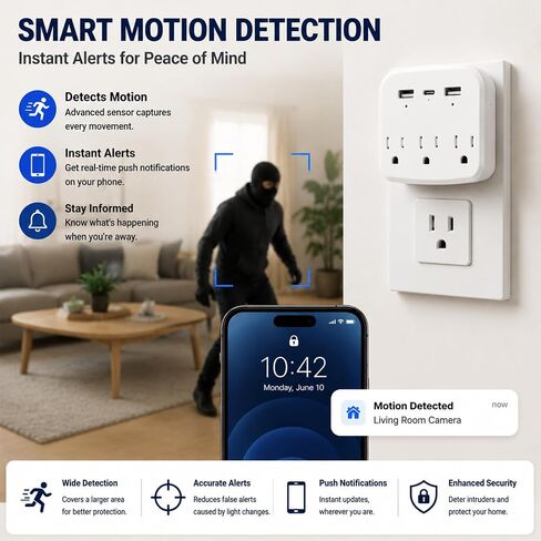 1080P WiFi Hidden Outlet Camera, Spy Style Plug-In Wall Charger Camera, Nanny Cam for Home Security Monitoring, Indoor Motion Detection Security Camera with App Remote View, Dual-Band 2.4G/5G Wireless in Kuwait