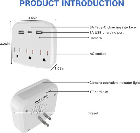 1080P WiFi Hidden Outlet Camera, Spy Style Plug-In Wall Charger Camera, Nanny Cam for Home Security Monitoring, Indoor Motion Detection Security Camera with App Remote View, Dual-Band 2.4G/5G Wireless in Kuwait