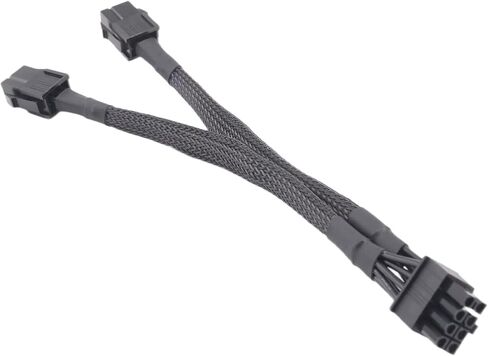 Dual 6 Pin Female to 8 Pin Male GPU Power Adapter Cable Braided Sleeved 20cm Power Sleeved Cable in Kuwait